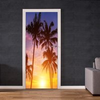 Selbstklebende Türfolie - Palm Sunset Haustürdeko Schlafzimmertür Türdekoration von WallArtsOnline