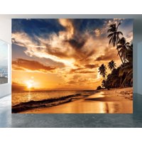 Sonnenuntergang Am Strand - Selbstklebende Tapete, Heimwanddekoration, Landschaftstapete, Abnehmbares Vinyl, Einfach Anzubringen Und Wasserfest von WallArtsOnline