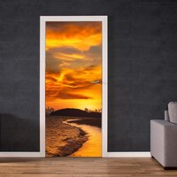 Türbedeckung Aus Vinyl - Sonnenuntergang Strand Wandbild Tür Wandsticker Türfolie von WallArtsOnline