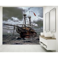 Vintage-Schiff Auf Meer-Sonnenuntergang-Tapete, Foto-Wandbild Uv-Druck-Wandkunst-Dekor Für Wohnzimmer Und Büros von WallArtsOnline