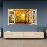 Wandtattoo Bäume in Sonne Herbst Thema 3D Fenstereffekt Selbstklebend Kunst Aufkleber Wandbild von WallArtsOnline