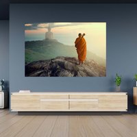 Wandtattoo Betende Mönch & Buddha Statue Poster Selbstklebend Kunst Aufkleber Wandbild von WallArtsOnline