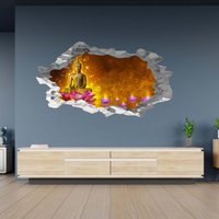 Wandtattoo Buddha Auf Der Lotus Blume 3D Loch in Wand Effekt B Selbstklebend Kunst Aufkleber Wandbild von WallArtsOnline