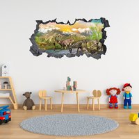 Wandtattoo Dinosaurier Leben Welt 3D Loch in Der Wand Effekt Selbstklebend Aufkleber Wandbild Kunst von WallArtsOnline