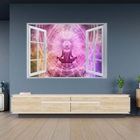 Wandtattoo Heilige Yoga Lotus Meditation 3D Fenstereffekt Selbstklebend Kunst Aufkleber Wandbild von WallArtsOnline