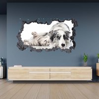 Wandtattoo Hund Und Katze Thema 3D Loch in Der Wand Effekt C Selbstklebend Kunst Aufkleber von WallArtsOnline