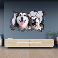 Wandtattoo Husky Hunde Hole in The Wall Effekt Selbstklebend Kunst Aufkleber Wandbild von WallArtsOnline