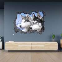 Wandtattoo Husky in Bergen Thema 3D Loch Der Wand Effekt C Selbstklebend Kunst Aufkleber Wandbild von WallArtsOnline