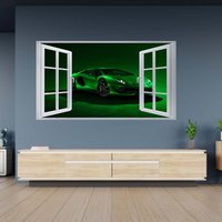 Wandtattoo Lamborghini Grün Sportwagen 3D Fenstereffekt Selbstklebend Kunst Aufkleber Wandbild von WallArtsOnline