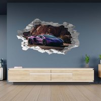 Wandtattoo Lamborghini Violet On Road 3D Hole in The Wall Effekt B Selbstklebend Kunst Aufkleber Wandbild von WallArtsOnline