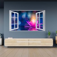 Wandtattoo Lotus Blume Meditation Entspannung 3D Fenstereffekt Selbstklebend Kunst Aufkleber Wandbild von WallArtsOnline