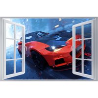 Wandtattoo Mazda Rot Sportwagen 3D Fenstereffekt Selbstklebend Kunst Aufkleber Wandbild von WallArtsOnline