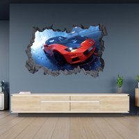 Wandtattoo Mazda Rot Sportwagen 3D Loch in Der Wand Effekt C Selbstklebend Kunst Aufkleber Wandbild von WallArtsOnline