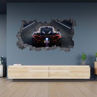 Wandtattoo Mclaren Sportwagen Bei Nacht 3D Loch in Der Wand Effekt C Selbstklebend Kunst Aufkleber Wandbild von WallArtsOnline