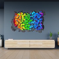 Wandtattoo Regenbogenfarbene Schmetterlinge 3D Loch in Der Wand Effekt C Selbstklebend Kunst Aufkleber Wandbild von WallArtsOnline