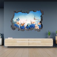 Wandtattoo Schmetterlinge Im Blumenfeld 3D Loch in Wandeffekt C Selbstklebend Kunst Aufkleber Wandbild von WallArtsOnline