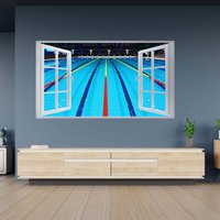 Wandtattoo Schwimmbad Thema 3D Fenstereffekt Selbstklebend Decal Kunst Dekor Wandbild von WallArtsOnline