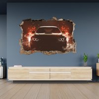 Wandtattoo Sportwagen in Funken 3D Fenstereffekt Selbstklebend Kunst Deko Wandbild von WallArtsOnline