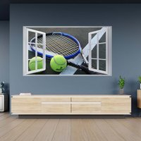 Wandtattoo Tennisschläger Motiv 3D Fenstereffekt Selbstklebend Dekor Aufkleber Kunst Wandbild von WallArtsOnline