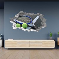 Wandtattoo Tennisschläger Motiv 3D Loch in Der Wand Effekt B Selbstklebend Dekor Aufkleber Kunst Wandbild von WallArtsOnline