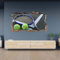 Wandtattoo Tennisschläger Motiv 3D Loch in Der Wand Effekt Selbstklebend Dekor Aufkleber Kunst Wandbild von WallArtsOnline