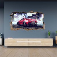 Wandtattoo Toyota Supra Sportwagen 3D Hole in The Wall Effekt Selbstklebend Kunst Aufkleber Wandbild von WallArtsOnline