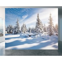 Winterlandschaft - Selbstklebendes Wandbild, Wohnzimmertapete, Landschaftswandkunst, Abnehmbare Tapete, Einfach Anzubringen Und Wasserfest von WallArtsOnline