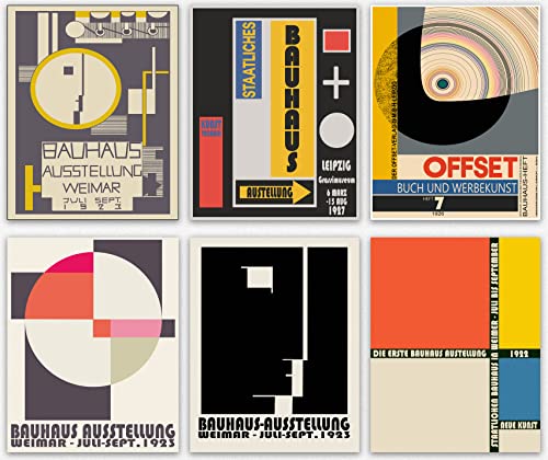 Bauhaus Ästhetische Raumdekoration – Abstrakte Wandkunst Bauhaus-Ausstellung Bunte geometrische abstrakte Collage Bauhaus-Poster 6 deutsche einzigartige Wohnkultur geometrische Muster (40 x 50cm) von WallBUddy