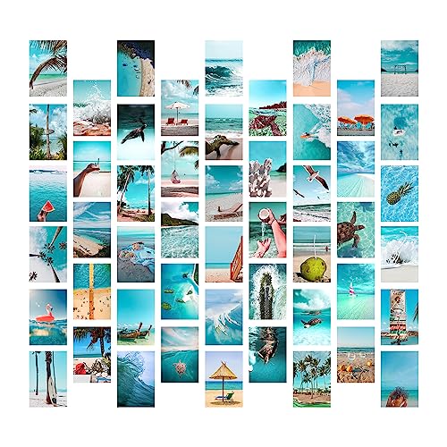 Blue Wall Collage Kit Ästhetische Raumdekoration - 50 PCS Beach Collage Print Bedroom Ocean Lover Gift Arts for Ästhetische Schlafzimmerdekoration für Teenager-Mädchenzimmer-Poster (10x15CM) von WallBUddy