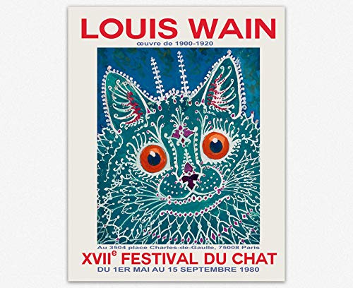 Cat Poster Cat Print Exhibition Cat Festival Print 1980 Louis Wain Print (28cm x 36cm) von WallBUddy