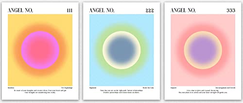 Colorful Gradient Angel Numbers Schlafzimmer Ästhetische Wanddekoration / Postersets für Raumästhetik, Teen Girls Room Art, Gifts for Home Posters / Set of 3 Aura Spiritual Posters (30cm x 40cm) von WallBUddy