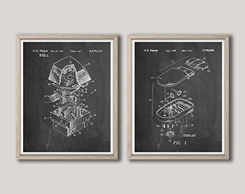 Computer Mouse Computer keyboard Patent Art Patent Poster Blueprint Wall Art Blueprint Patent Computer Decor Computer Office WB286-WB288 (21cm x 30cm, Chalkboard Black) von WallBUddy