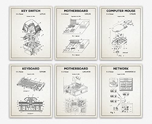 Computer-Patent-Kunstdrucke Wandbilder – komplettes Set von Computer-Dekorationen und technischen Postern Computer Tastatur Poster usw Klassenzimmer und Büro-Computer-Poster (ungerahmt) (20cm x 25cm) von WallBUddy