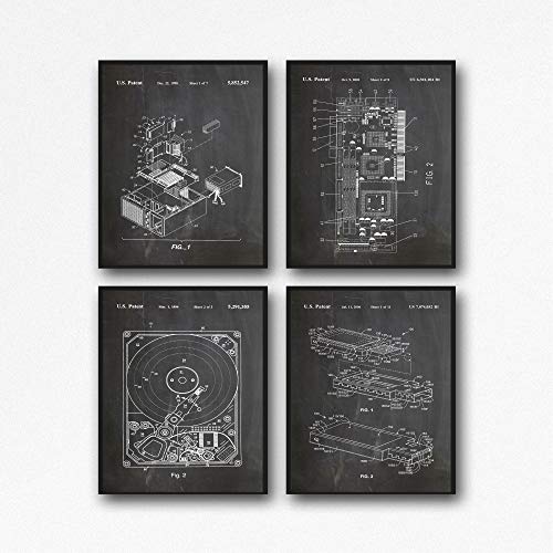 Computer Posters Set of 4 Computer Patent Posters Hard Drive Poster Graphics Card Poster USB Poster Computer Geek Wall Art IT Posters WB160 (13cm x 18cm, Chalkboard Black) von WallBUddy
