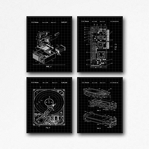 Computer Posters Set of 4 Computer Patent Posters Hard Drive Poster Graphics Card Poster USB Poster Computer Geek Wall Art IT Posters WB160 (29.7cm x 41.9cm (A3), Black Grid) von WallBUddy