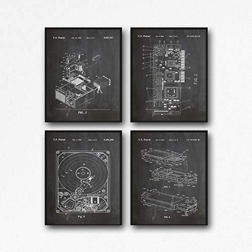 Computer Posters Set of 4 Computer Patent Posters Hard Drive Poster Graphics Card Poster USB Poster Computer Geek Wall Art IT Posters WB160 (30cm x 40cm, Chalkboard Black) von WallBUddy