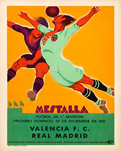 Fußball Poster Soccer Plakat Real Madrid v Valencia FC 1931 Vintage Fußball Wand-Kunst Soccer Wandkunst Drucke (10x15cm) von WallBUddy