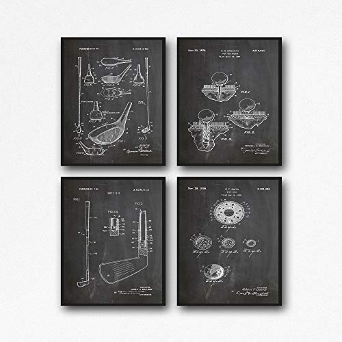 Golf Poster Set of 4 Golf Patent Prints Golf Wall Art Golfer Gifts Golf Print Gift for Golfer Golf Decor Club House Decor Golf Tee WB198 (29.7cm x 41.9cm (A3), Chalkboard Black) von WallBUddy