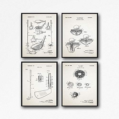 Golf Poster Set of 4 Golf Patent Prints Golf Wall Art Golfer Gifts Golf Print Gift for Golfer Golf Decor Club House Decor Golf Tee WB198 (30cm x 40cm, Ivory) von WallBUddy