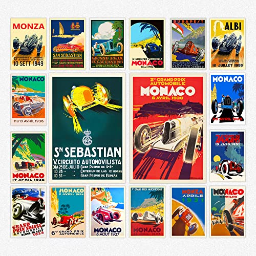 Grand-Prix-Poster – 9er-Set Formel-Poster 1, trendiges doppelseitiges Grand-Prix-Drucken, Oldtimer-Poster für Jungenzimmer, cooles Zimmer, Autos-Poster und Grand-Prix-Druck, Autoliebhaber (30x40cm) von WallBUddy