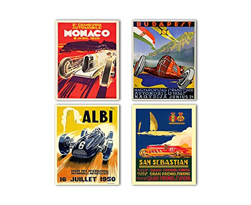 Grand Prix Poster Set of 4 grand Prix Prints Wall Art Poster Motor Racing Poster Motor Racing Art Car Poster Prints Grand Prix Art (41.9cm x 59.4cm (A2)) von WallBUddy