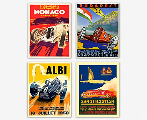 Grand Prix Poster Set of 4 grand Prix Prints Wall Art oster Motor Racing Poster Motor Racing Art Car Poster Prints Grand Prix Art (50cm x 70cm) von WallBUddy