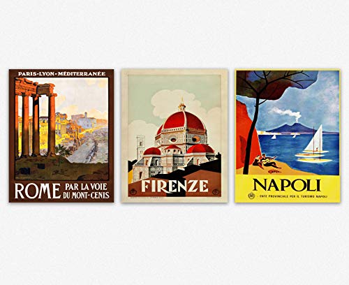 Italienisches Reiseplakat Wanddeko Set Von 3 - Rom, Firenze, Napoli, und Italien Wandposter - Aesthetic Wanddeko Wohnzimmer - Vintage Deko Geschenke Für Frauen Geschenke (41.9cm x 59.4cm (A2)) von WallBUddy