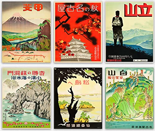 Japan-Kunstdrucke – japanisches Dekor, Vintage-Reise, japanisches minimalistisches Dekor, asiatisches Dekor Japan-Kunst-Wandposter 6er-Set, japanisches modernes Dekor Wandästhetik (21cm x 30cm) von WallBUddy