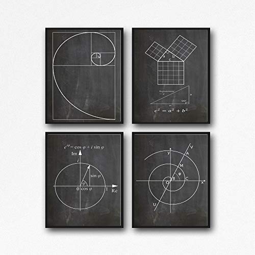 Math Poster Set of Math Posters Fibonacci Golden Spiral Pythagoras's Theorem Euler's Formula Archimedean Spiral Math Wall Art WB210 (13cm x 18cm, Chalkboard Black) von WallBUddy