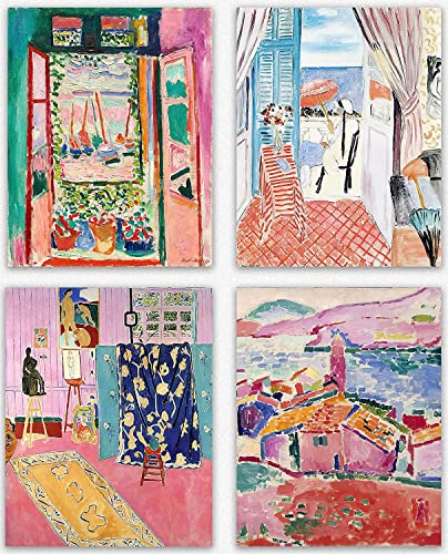 Matisse Wandkunstdrucke - Set of 4 Henri Matisse Ästhetische Plakate for Aesthetic Zimmerdekoration, Art Exhibition Poster Matisse Prints Pink Posters Framable Art Impressionist Prints (28cm x 36cm) von WallBUddy