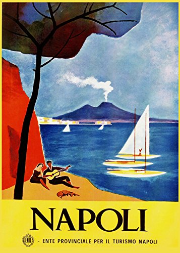 Neapel Italien Napoli Drucke Italien Poster Italienische Kunst italienische Wand-Kunst italienisches Dekor Boote Drucke Reisen Vintage Kunstdruck (42 x 59 (A2)) von WallBUddy