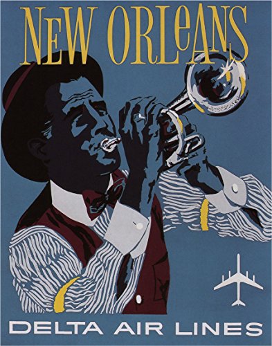 WallBUddy New Orleans Poster New Orleans Kunstdruck New Orleans Vintage Reise-Poster Blauer Trompeter (61 x 91cm) von WallBUddy