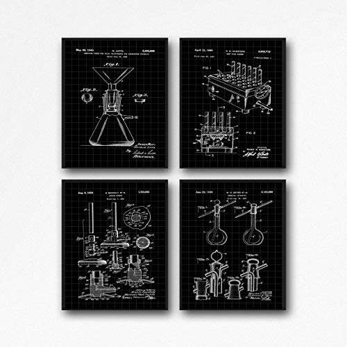 WallBUddy Science Equipment Patent Prints Set of 4 Scientific Invention Posters Lab Technician Gift Science Teacher Chemistry Poster Physics WB382-386 (50cm x 70cm, Black Grid) von WallBUddy