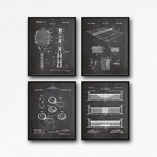 Set of Tennis Posters Tennis Wall Art Tennis Decor Tennis Ball Tennis Print Tennis Racket Tennis Court Art Wimbledon Art WB104 (21cm x 30cm, Chalkboard Black) von WallBUddy